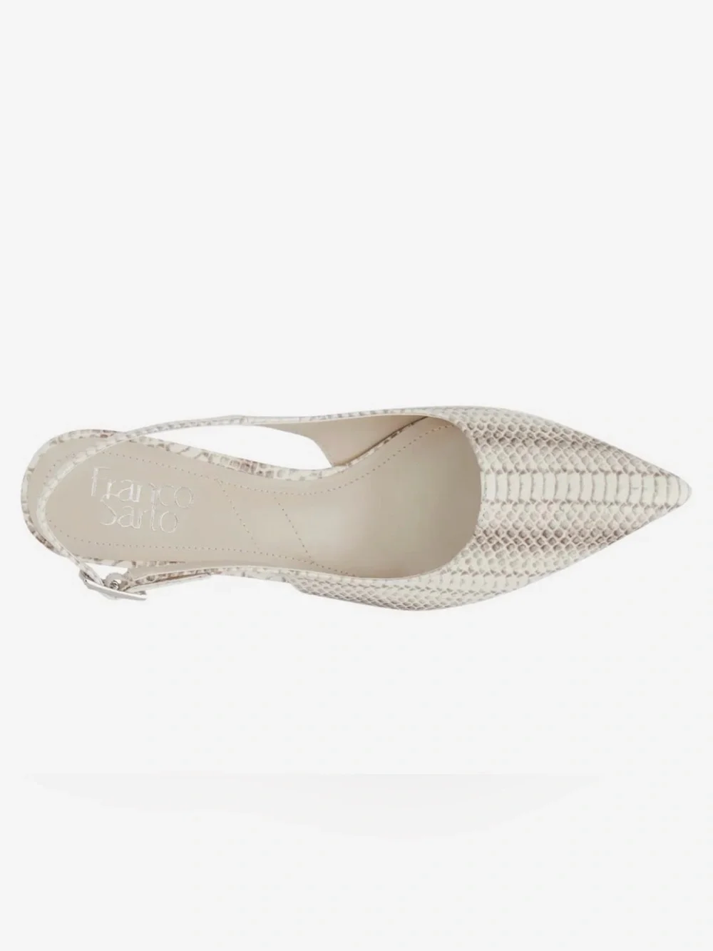 Franco Sarto Kate Pointed Slingback Kitten Heel in Cream Snake Print - Picture 4 of 8